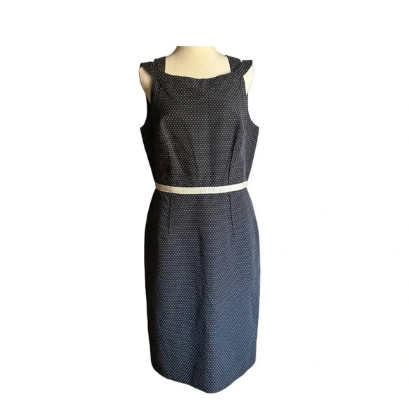 David Meister Navy Blue Polkadot Cocktail Dress A Line Women’s Size 10 Preppy - Picture 2 of 12